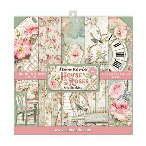 Papier scrapbooking assortiment Stamperia 10f recto verso 20x20 House of Roses