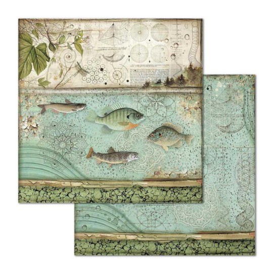 Feuille scrapbooking Stamperia Fish 30x30 réversible