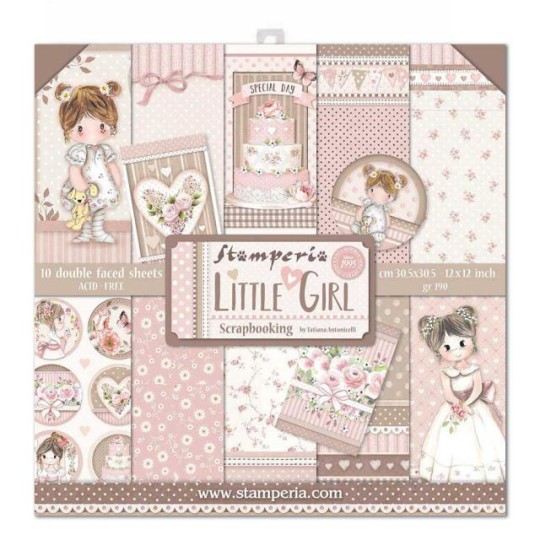 Papier scrapbooking assortiment Stamperia Little Girl fille 10f recto verso 30x30