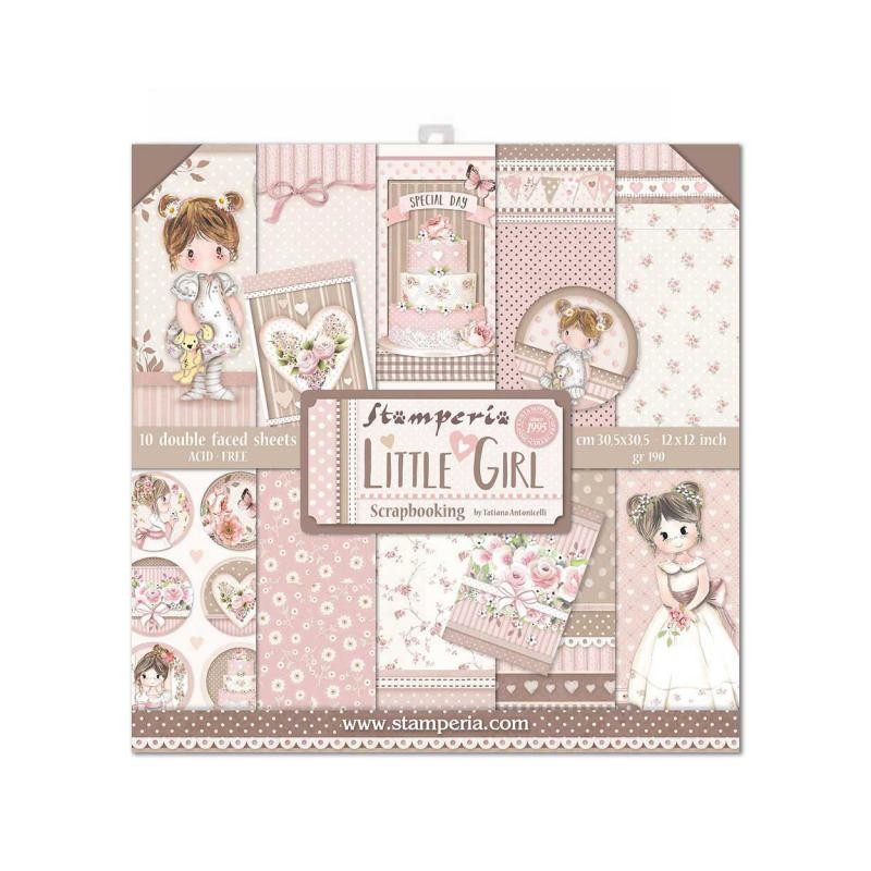 Papier scrapbooking Little Girl fille Stamperia 10f recto verso 30x30 assortiment