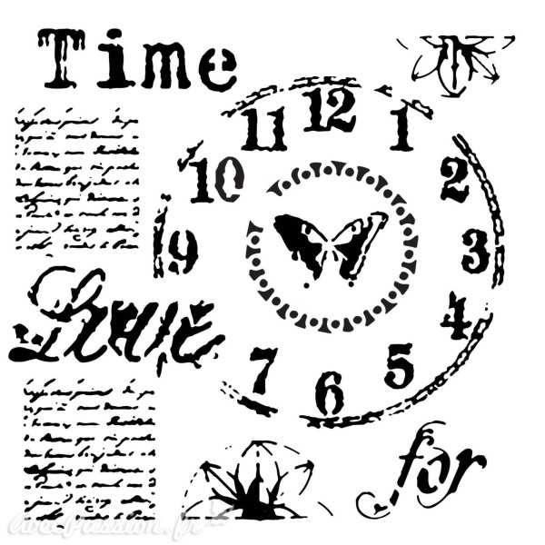Pochoir plastique horloge time for love 30x30cm