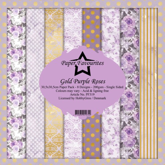 Papier scrapbooking assortiment Dixi Craft Paper Favourites gold purple roses 30x30 8fe