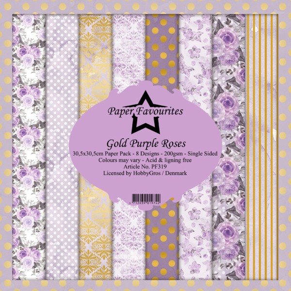 Papier scrapbooking assortiment Dixi Craft Paper Favourites gold purple roses 30x30 8fe
