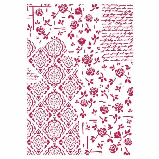 Pochoir décoratif fin Stamperia roses et mosaïques 21x30cm