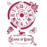 Pochoir décoratif fin Stamperia horloge maison des roses 21x30cm