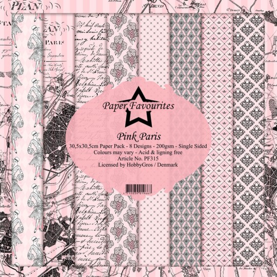Papier scrapbooking assortiment Dixi Craft Paper Favourites pink paris 30x30 8fe