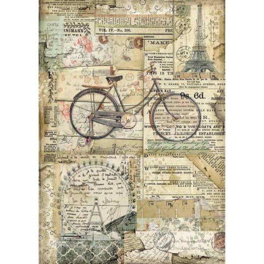 Papier de riz Stamperia 21x29,7cm Bicyclette