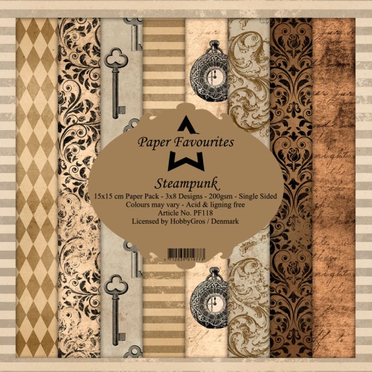 Papier scrapbooking assortiment Dixi Craft Paper Favourites steampunk 15x15 24fe