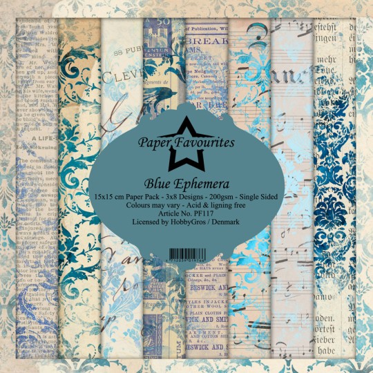 Papier scrapbooking assortiment Dixi Craft Paper Favourites blue ephemera 15x15 24fe