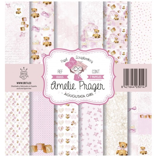 Papier scrapbooking assortiment Amelie Prager agugutata girl 7fe 30x30