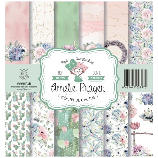 Papier scrapbooking assortiment Amelie Prager coctel de cactus 7fe 30x30