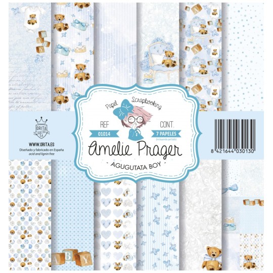 Papier scrapbooking assortiment Amelie Prager agugutata boy 7fe 30x30