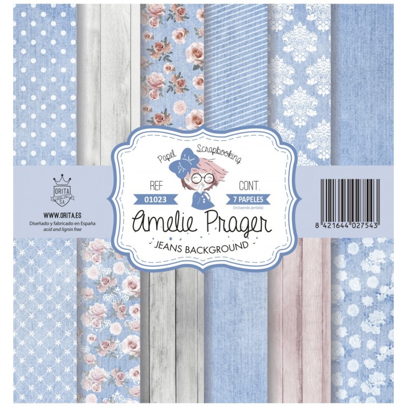Papier scrapbooking assortiment Amelie Prager jeans background 7fe 30x30