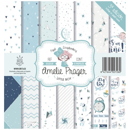 Papier scrapbooking assortiment Amelie Prager little boy 8fe 30x30