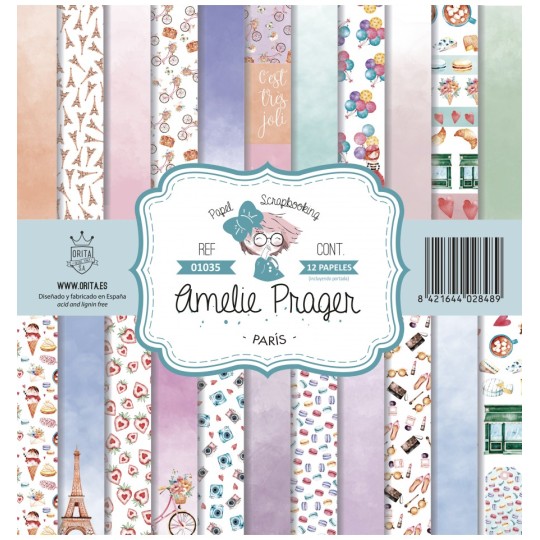 Papier scrapbooking assortiment Amelie Prager paris 12fe 30x30