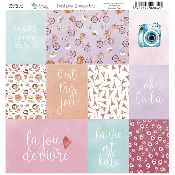 Papier scrapbooking assortiment Amelie Prager paris 12fe 30x30