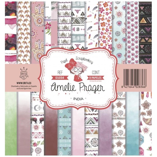 Papier scrapbooking assortiment Amelie Prager india 12fe 30x30