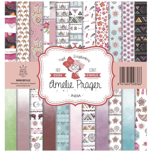 Papier scrapbooking assortiment Amelie Prager india 12fe 30x30