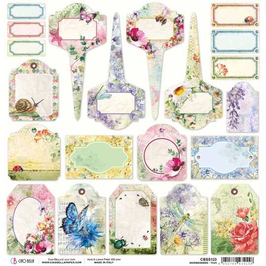 Papier scrapbooking réversible Ciao Bella Micro Cosmos tags 30x30