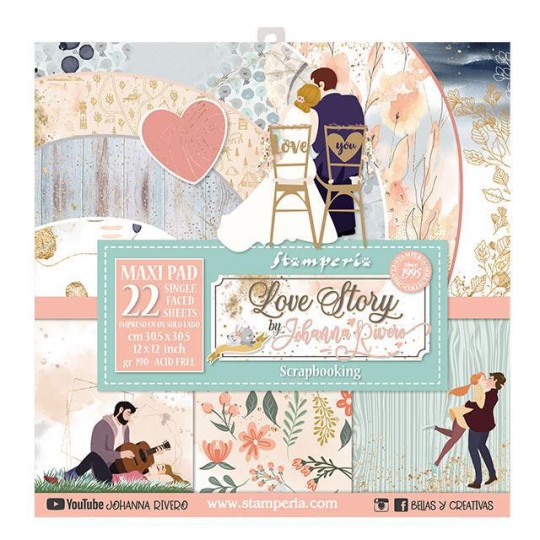 Papier scrapbooking assortiment Stamperia 22f 30x30 Love Story