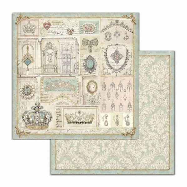 Feuille scrapbooking Stamperia jewellery 30x30 réversible