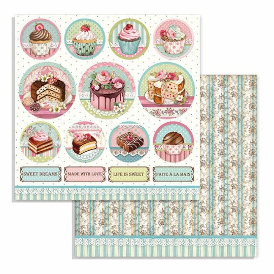 Papier scrapbooking mini cakes rounds Stamperia 30x30 réversible