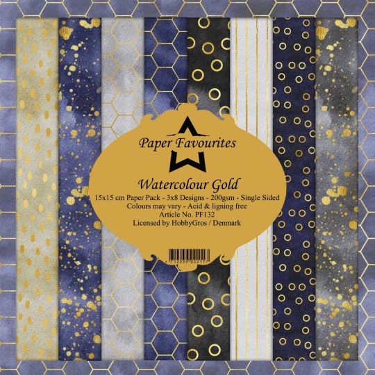 Papier scrapbooking assortiment Dixi Craft Paper Favourites watercolour gold 15x15 24fe