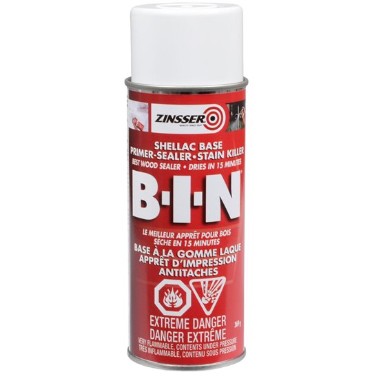 Primaire anti tanin anti odeur Zinsser BIN 400ML résine shellac intérieur aérosol Primaire anti tanin anti odeur Zinsser BIN 400ML résine shellac intérieur aérosol