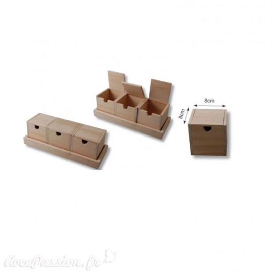 Ensemble en bois avec 3 boîtes 26,5x10x8,5cm