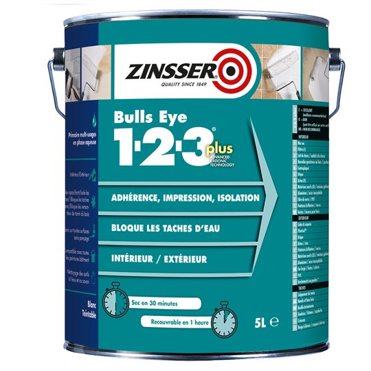 Primaire surface lisse non poreuse int/ext 2.5l Zinsser Bull Eye 123 PLUS