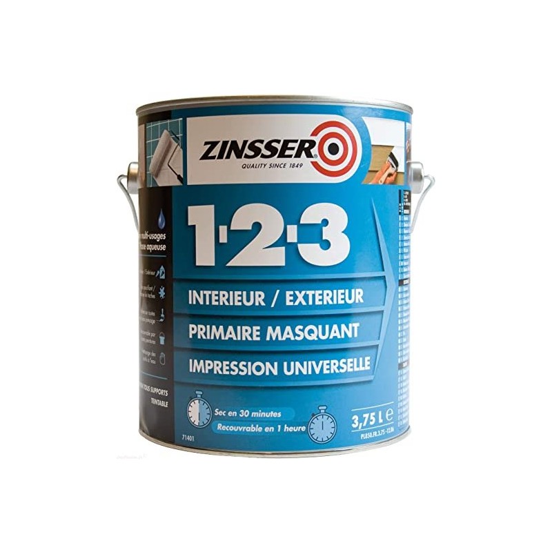 Primaire anti tanin anti odeur anti rouille int/ext 1l Zinsser Universel 1-2-3
