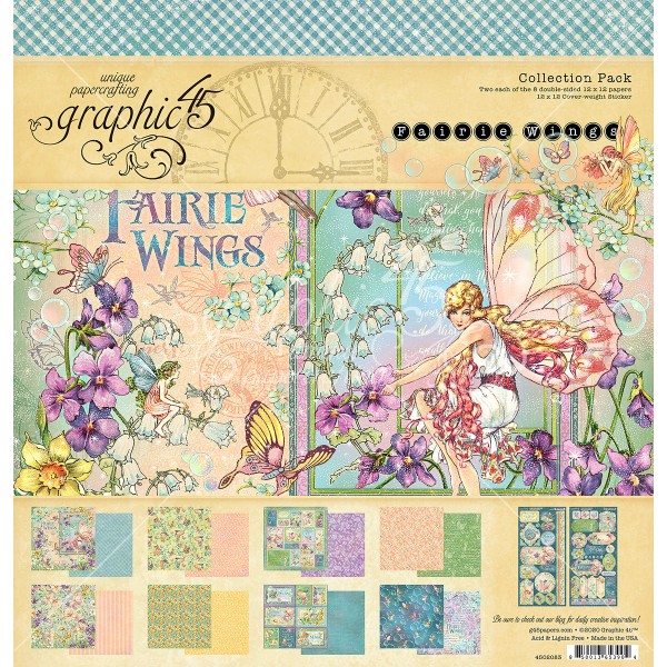 Papier scrapbooking assortiment Graphic 45 fairies wings Deluxe collection 30x30