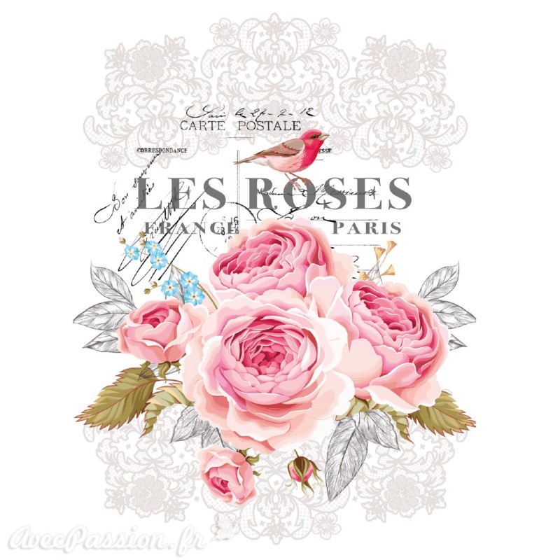 Décalcomanie Transfert pelliculable Les Roses 28x37cm