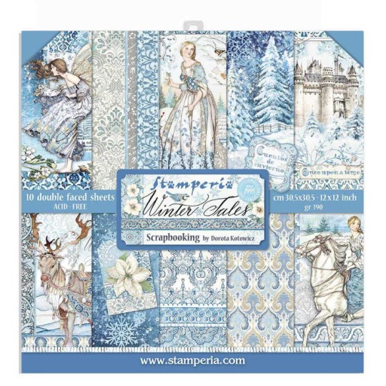 Papier scrapbooking assortiment Stamperia Winter Tales 10f recto verso 30x30