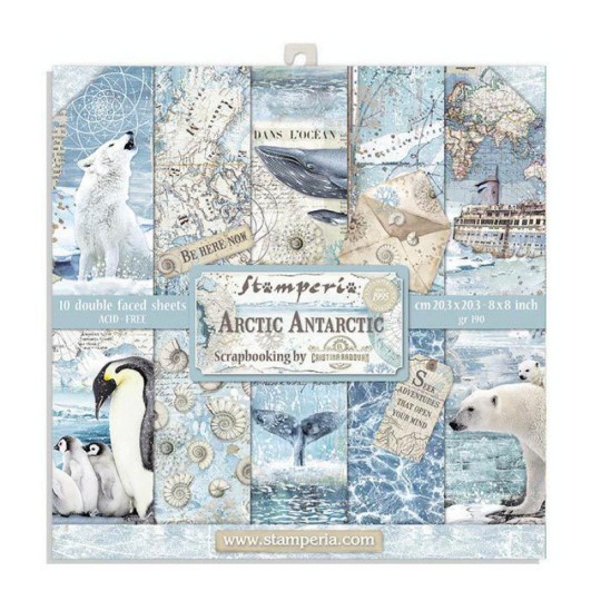 Papier scrapbooking assortiment Stamperia 10f recto verso 20x20 arctic antarctic Papier scrapbooking assortiment Stamperia 10f recto verso 20x20 arctic antarctic