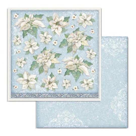 Papier scrapbooking poinsettia Stamperia 30x30 réversible