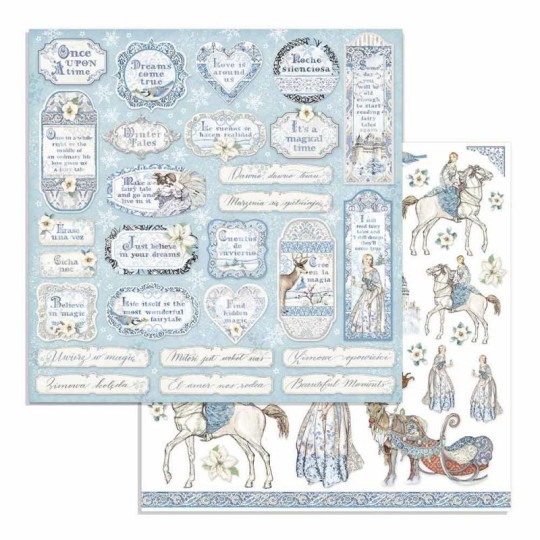 Feuille scrapbooking Stamperia tags et cadres 30x30 réversible