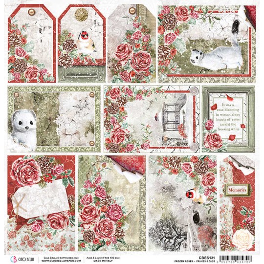 Papier scrapbooking réversible Ciao Bella Frozen Roses Frames & Tags 30x30
