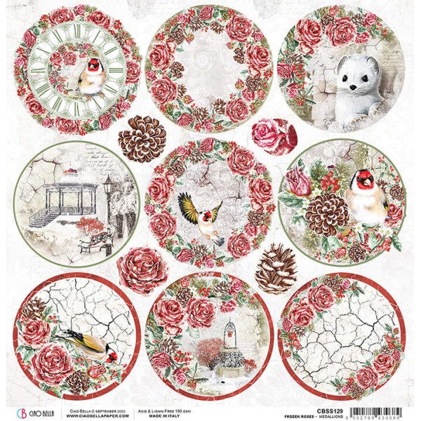 Papier scrapbooking réversible Ciao Bella Frozen Roses Medallions  30x30