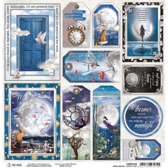 Papier scrapbooking réversible Ciao Bella Moon & Me Cards and Tags 30x30 Papier scrapbooking réversible Ciao Bella Moon & Me Cards and Tags 30x30