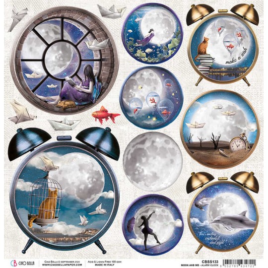 Papier scrapbooking réversible Ciao Bella Moon & Me Alarm Clock 30x30