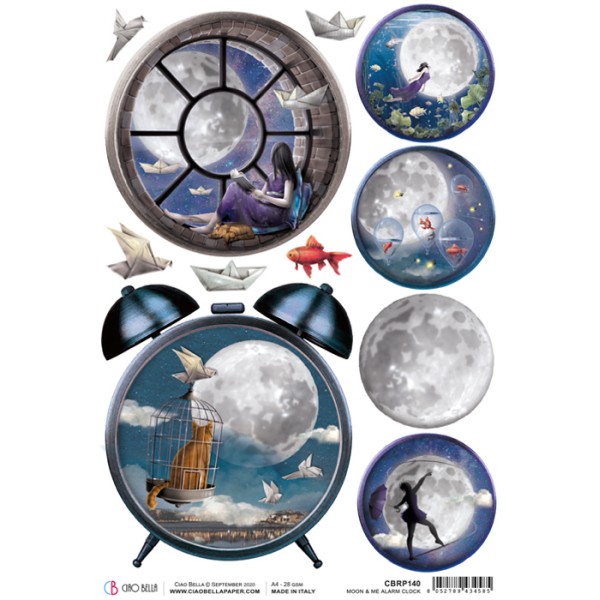 Papier de riz Ciao Bella 22x32cm Moon & Me Alarm Clock 