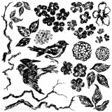 Tampons IOD Clear Stamps Birds Branches and Blossoms 30x30cm 6 pièces