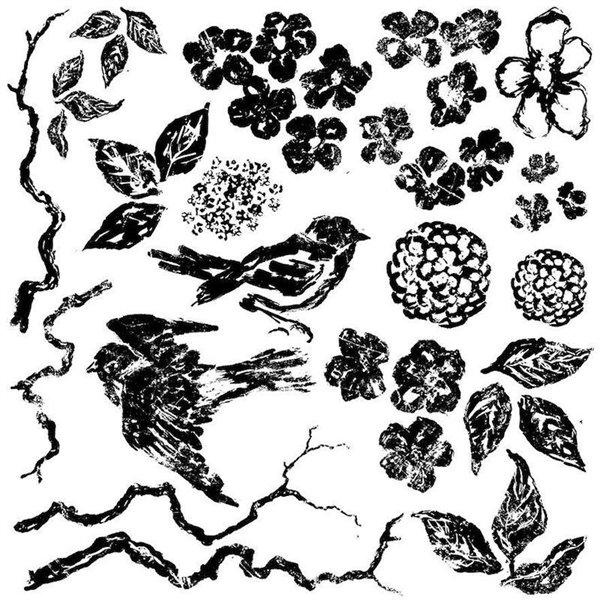 Tampons IOD Clear Stamps Birds Branches and Blossoms 30x30cm 6 pièces