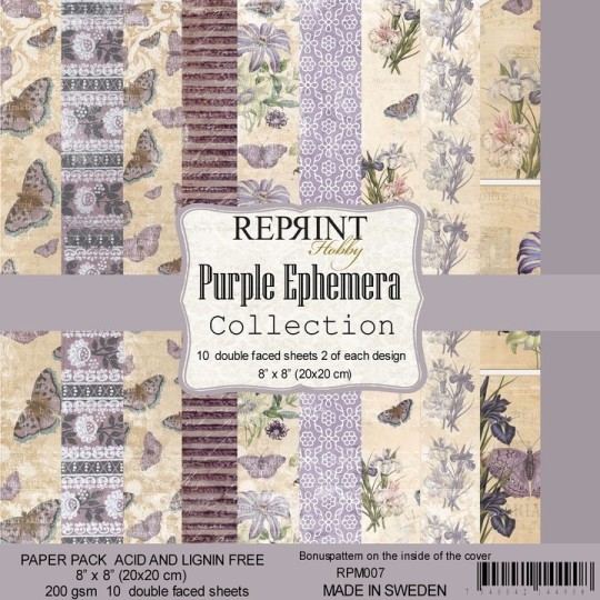 Papier scrapbooking assortiment Reprint Hobby Purple Ephemera recto verso 20x20 10fe