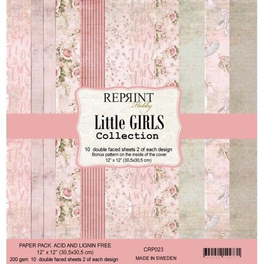 Papier scrapbooking assortiment Reprint Hobby Little Girls recto verso 30x30 10fe