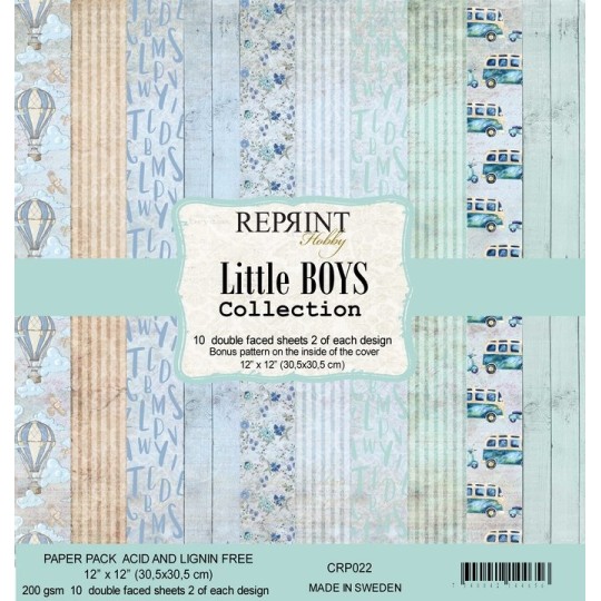Papier scrapbooking assortiment Reprint Hobby Little Boys recto verso 30x30 10fe
