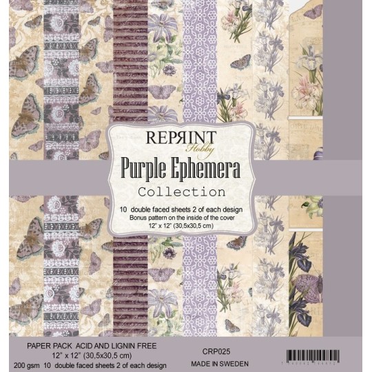 Papier scrapbooking assortiment Reprint Hobby Purple Ephemera recto verso 30x30 10fe