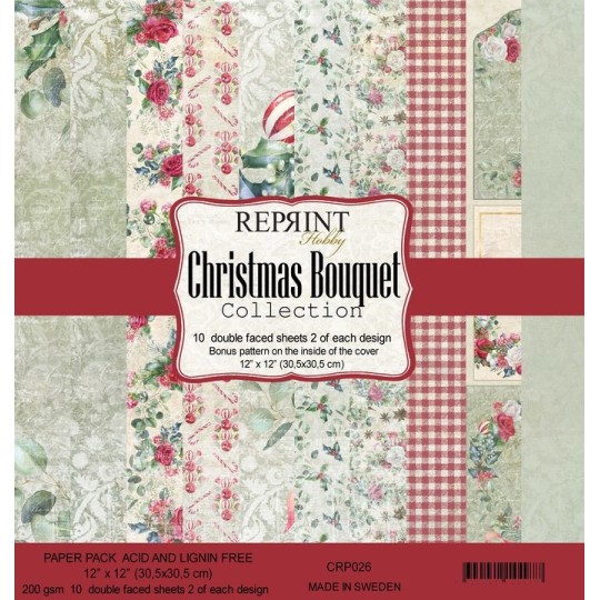 Papier scrapbooking assortiment Reprint Hobby Christams Bouquet recto verso 30x30 10fe Papier scrapbooking assortiment Reprint Hobby Christams Bouquet recto verso 30x30 10fe