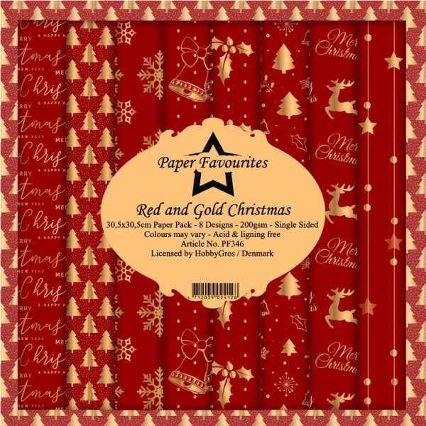 Papier scrapbooking assortiment Dixi Craft Paper Favourites Red and Gold Christmas 30x30 8fe
